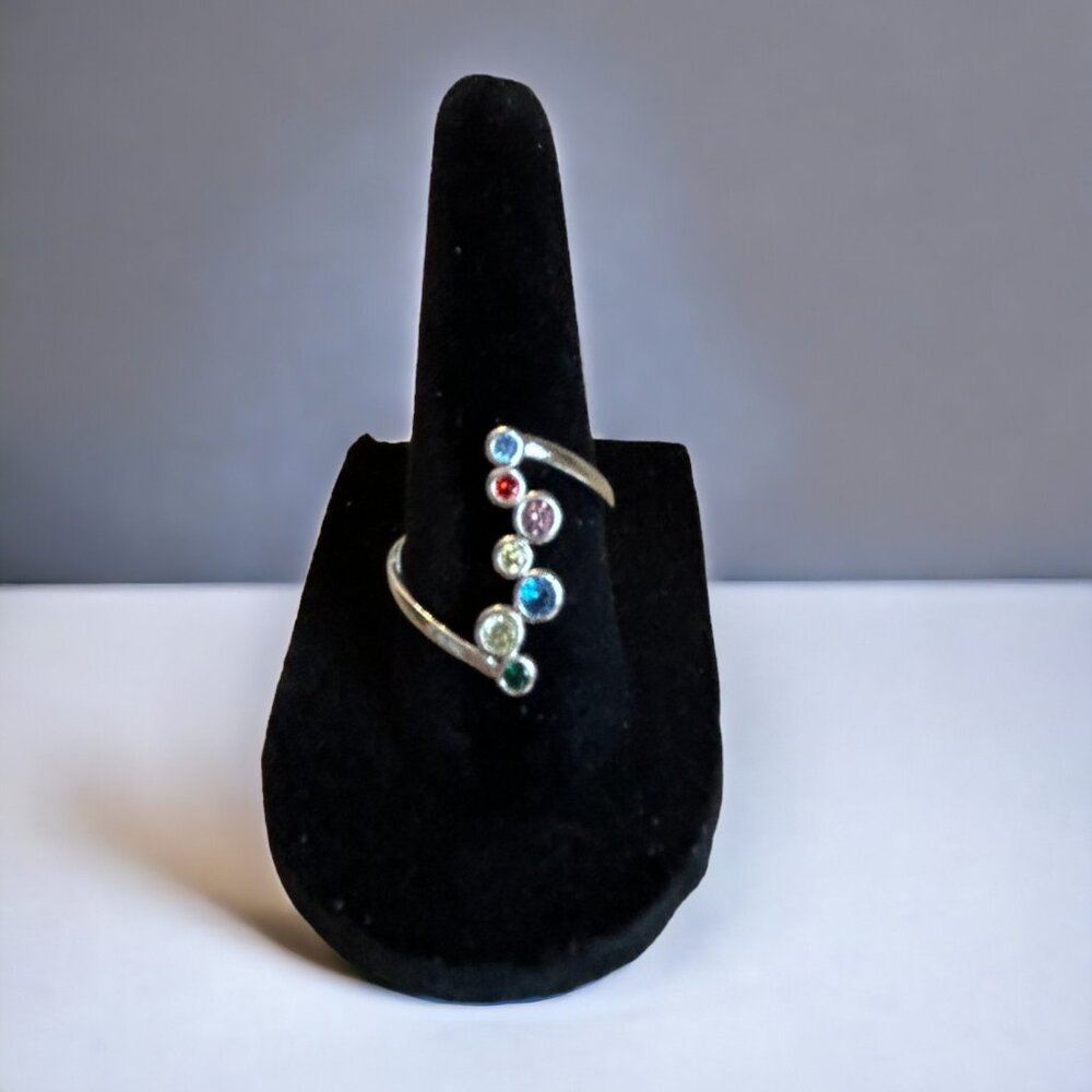 Women's Fun Fashion Ring Silver Plated Birthstone Gemstone Rings Size 7